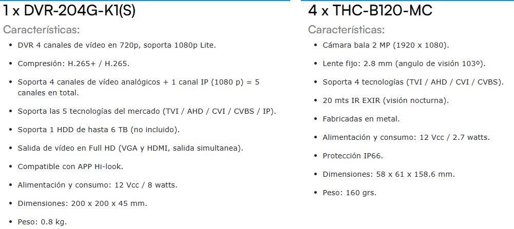 KIT TurboHD Cámaras Bala, DVR 4 canales y Accesorios de Instalación