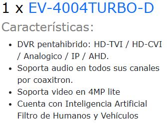 KIT TurboHD 1080p / DVR 4 Canales / 4 Cámaras Eyeball