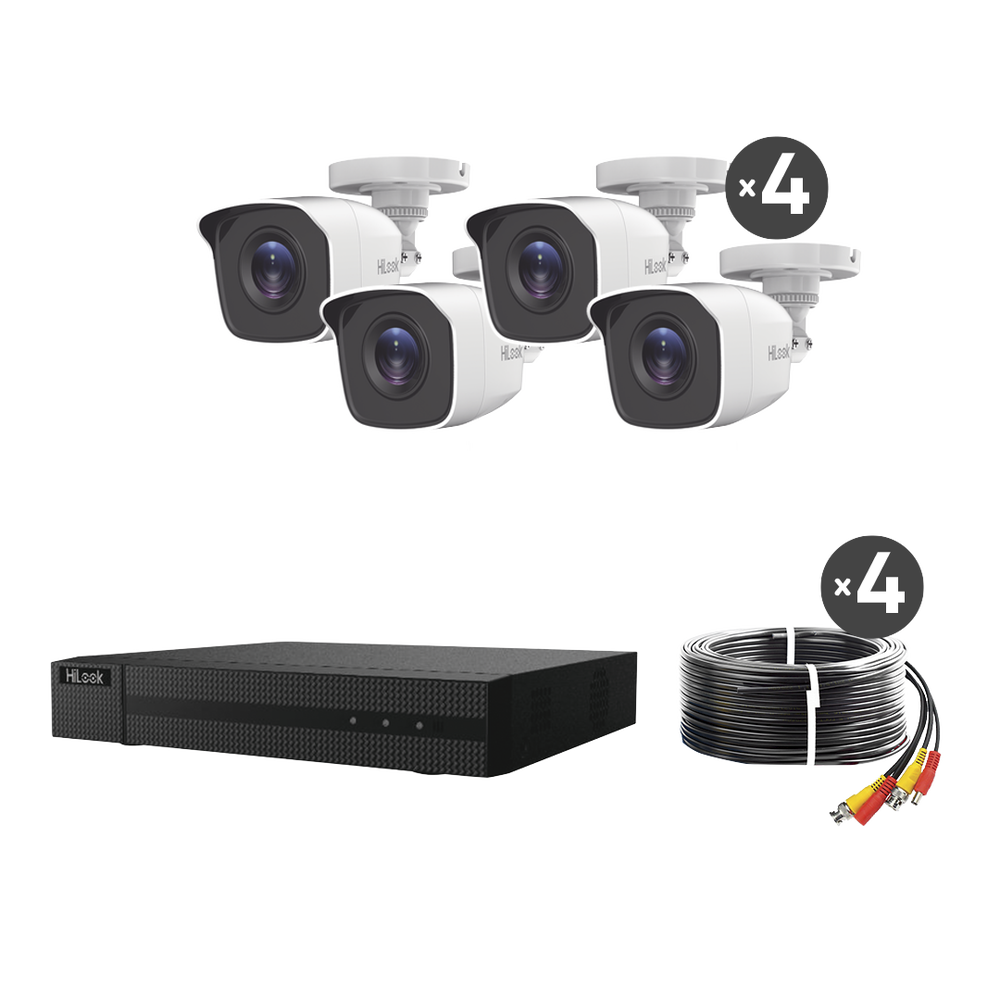 KIT HD 4 Cámaras Bala, DVR 4 canales y Accesorios de Instalación